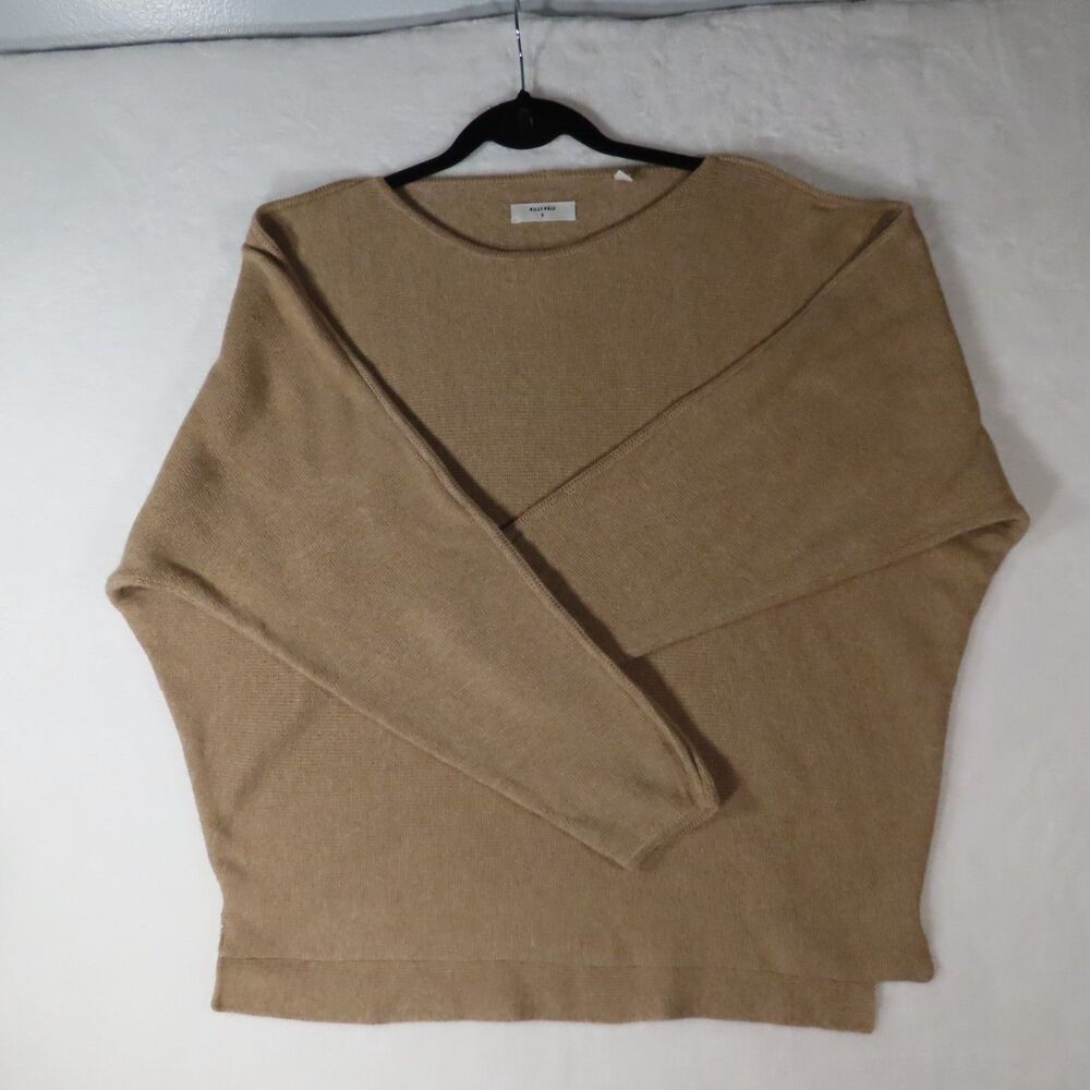 Billy Reid Womens S Camel Cotton Long Sleeve Boat Neck Boxy Pullover Sweater